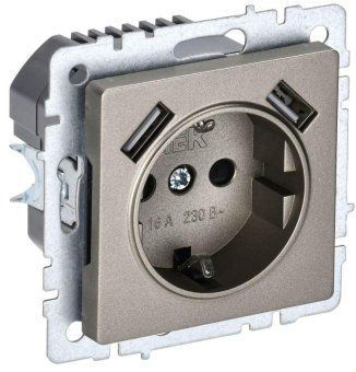 розетка brite рюш10-2-брш 16а с usb a+a 3.1а с заземл. защ. шторки механизм шампань iek br-r14-16-u21-d31-k37 от магазина Штепсель и батарейка.