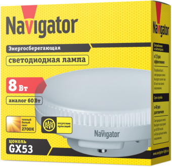 лампа светодиодная 71 362 nll-gx53-8-230-2.7k 8вт таблетка 2700к тепл. бел. gx53 600лм 220-240в navigator 71362 от магазина Штепсель и батарейка. - фото_2