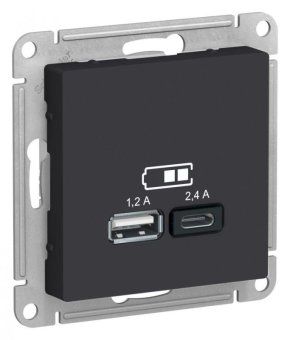 розетка usb atlasdesign тип a+c 5в/2.4а 2х5в/1.2а механизм карбон se atn001039 от магазина Штепсель и батарейка.