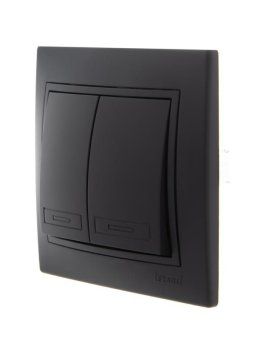 выключатель 2-кл. 1п сп mira 10а ip20 со вставкой черн. бархат lezard 701-4242-101 от магазина Штепсель и батарейка. - фото_2