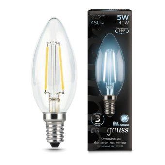 лампа светодиодная филаментная black filament 5вт свеча 4100к нейтр. бел. e14 450лм gauss 103801205 от магазина Штепсель и батарейка.