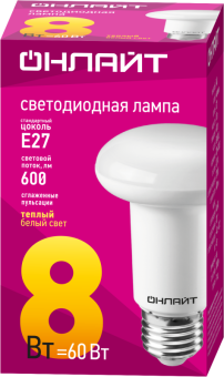 лампа светодиодная 71 653 oll-r63-8-230-2.7k-e27 8вт 2700к тепл. бел. e27 600лм 220-240в онлайт 71653 от магазина Штепсель и батарейка. - фото_2