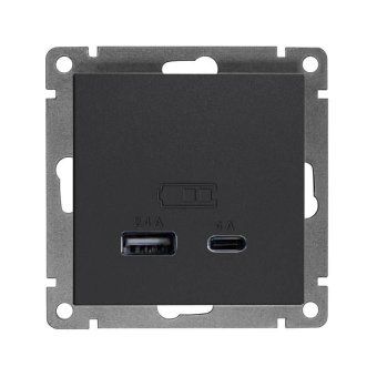 розетка 2-м usb сп афина тип а+с 5в 1х2.4а 2х4а механизм графит universal а0059-gr от магазина Штепсель и батарейка.
