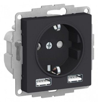розетка 1-м сп atlasdesign 16а ip20 с 2-мя заряд. устройствами usb тип a+a 5в/2.4а 2х5в/1.2а механизм карбон se atn001030 от магазина Штепсель и батарейка.