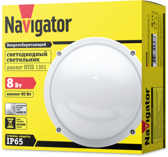 светильник светодиодный 94 827 nbl-r1-8-4k-wh-ip65-led 8вт 4000к ip65 560лм жкх круг алюм. бел. (аналог нпп 1301) navigator 94827 от магазина Штепсель и батарейка. - фото_3