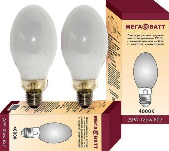 лампа газоразрядная ртутная дрл 125 e27 4000к (25) мегаватт 03007 от магазина Штепсель и батарейка.