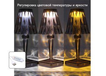 светильник светодиодный настольный ctl1-usb 3вт 120лм 5в 2smd ip20 диммер: 2700-3000к/4000-4500к/6000-6500к ночник черн. кристалл акрил фаzа 5040908 от магазина Штепсель и батарейка. - фото_2