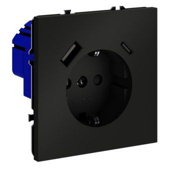 розетка 1-м сп s70 16а с usb a+с с заземл. защ. шторки механизм черн. матов. voltum vls040508 от магазина Штепсель и батарейка. - фото_4