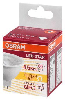 лампа светодиодная led star mr16 60110 6.5w/830 230v gu5.3 500лм 6.5вт (замена 35вт) 3000к тепл. бел. gu5.3 mr16 220-240в прозр. пласт. osram 4058075481220 от магазина Штепсель и батарейка. - фото_2