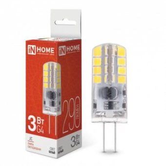лампа светодиодная led-jc 3вт капсульная прозрачная 4000к нейтр. бел. g4 290лм 12в in home 4690612036021 от магазина Штепсель и батарейка.