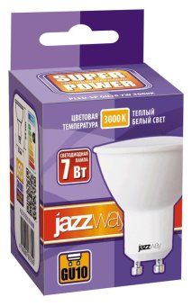 лампа светодиодная pled-sp 7вт par16 3000к тепл. бел. gu10 520лм 230в jazzway 1033550 от магазина Штепсель и батарейка. - фото_2