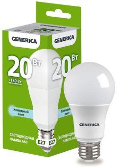 лампа светодиодная a60 20вт грушевидная 6500к e27 230в generica ll-a60-20-230-65-e27-g от магазина Штепсель и батарейка.