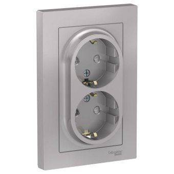 розетка 2-м сп atlasdesign 16а ip20 с заземл. защ. шторки в сборе алюм. se atn000326 от магазина Штепсель и батарейка.