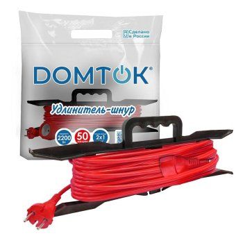 удлинитель-шнур на рамке 1х50м без заземл. 10а ip20 2.2квт пвс 2х1 domtok 2477 от магазина Штепсель и батарейка.