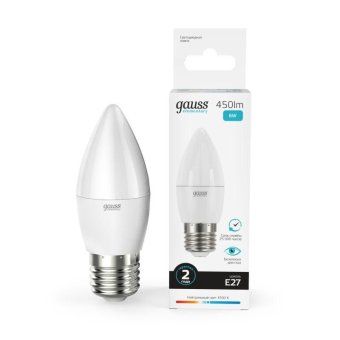 лампа светодиодная elementary 6вт свеча 4100к нейтр. бел. e27 450лм gauss 33226 от магазина Штепсель и батарейка.