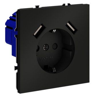 розетка 1-м сп s70 16а с usb a+a с заземл. защ. шторки механизм черн. матов. voltum vls040408 от магазина Штепсель и батарейка. - фото_4