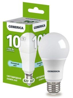 лампа светодиодная a60 10вт грушевидная 6500к e27 230в generica ll-a60-10-230-65-e27-g от магазина Штепсель и батарейка.