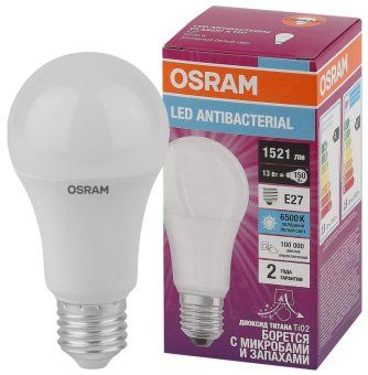 лампа светодиодная led antibacterial a 13вт грушевидная матовая 6500к холод. бел. e27 1521лм 220-240в угол пучка 200град. бактерицидн. покрыт. (замена 150вт) osram 4058075561151 от магазина Штепсель и батарейка. - фото_2