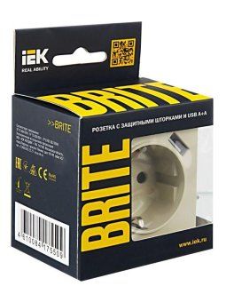розетка brite рюш10-1-бркр 16а с usb a+a 2.1а с заземл. защ. шторки механизм беж. iek br-r14-16-u21-d21-k10 от магазина Штепсель и батарейка.
