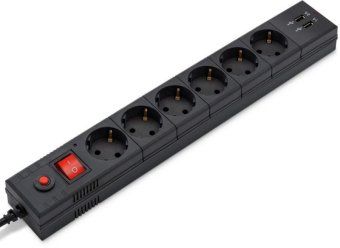 удлинитель с сетевым фильтром 6х1.8м с заземл. 10а ip20 bu-sp1.8_usb_2a 2.2квт 2хusb cca черн. buro 992310 от магазина Штепсель и батарейка.