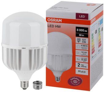 лампа светодиодная высокомощная led hw 80вт t матовая 4000к нейтр. бел. e27 8000лм 140-265в с адаптером e40 угол пучка 200град. pf>/=09 (замена 800вт) osram 4058075576933 от магазина Штепсель и батарейка. - фото_2