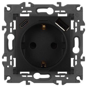 розетка эра elegance 14-4108-05 2p+e 16a-250в со шторками с usb type-a+c 5в-3а антрацит эра б0067724 от магазина Штепсель и батарейка.