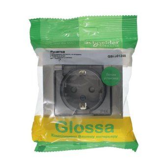 розетка 1-м сп glossa 16а ip44 250в с заземл. защ. шторки с крышкой в сборе платина se gsl001248 от магазина Штепсель и батарейка. - фото_3