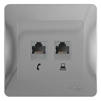розетка компьютерная + телефонная 2-м сп glossa rj45 + rj11 кат.5e механизм алюм. se gsl000385 от магазина Штепсель и батарейка.