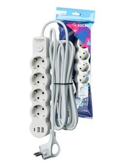 удлинитель 3х3м с заземл. 10а ip20 usb 2500вт 220в пвс 3х1 с выкл. бел. космос yksm3m4g-z-vu10а-w от магазина Штепсель и батарейка.