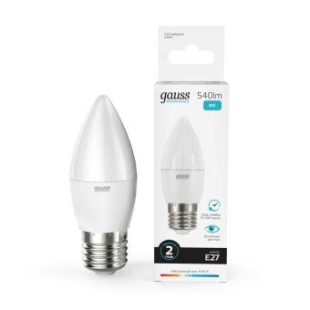 лампа светодиодная elementary 8вт свеча 4100к нейтр. бел. e27 540лм gauss 33228 от магазина Штепсель и батарейка. - фото_2