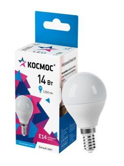 лампа светодиодная 14вт шар 45 e14 4500к 174-265в космос lkecled14wgl45e1445 от магазина Штепсель и батарейка.