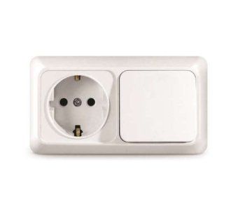 блок оп олимп 1-кл. вык.+ роз. с заземл. горизонт. бел. universal о0032 от магазина Штепсель и батарейка.