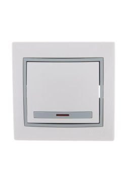 выключатель 1-кл. сп mira 10а ip20 с подсветкой с сер. вставкой бел. lezard 701-0215-111 от магазина Штепсель и батарейка.