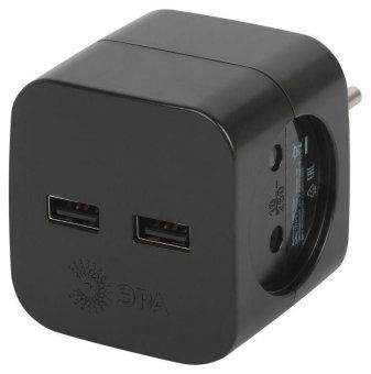 разветвитель электрический sp-2-usb-b на 2 розетки 220в+ 2xusb 2400ма без заземл 10а черн. эра б0049535 от магазина Штепсель и батарейка.