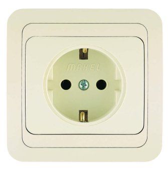розетка 1-м сп mimoza 16а ip20 с заземл. керамика крем./крем. makel 25008 от магазина Штепсель и батарейка.
