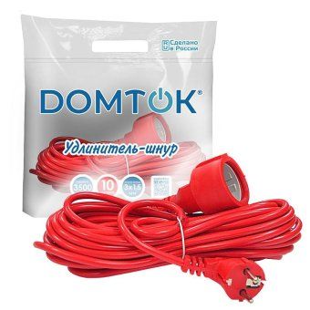 удлинитель-шнур 1х10м с заземл. 16а ip20 3.5квт пвс 3х1.5 domtok 2496 от магазина Штепсель и батарейка. - фото_3