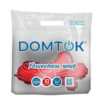удлинитель-шнур 1х10м с заземл. 10а ip20 2.2квт пвс 3х1 domtok 2492 от магазина Штепсель и батарейка. - фото_2