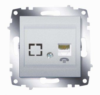 розетка телефонная 2-м cosmo rj11 + гнездо механизм алюм. abb 619-011000-221 от магазина Штепсель и батарейка.