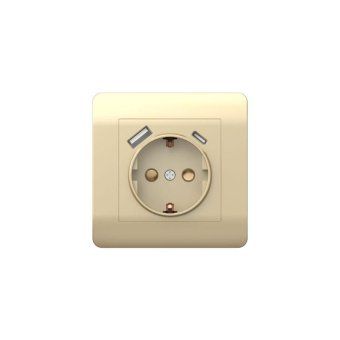 розетка new3-e 16а с заземл. защ. шторки с 2-мя заряд. устройствами usb a+c 5в/2.1а шампань chint 431453 от магазина Штепсель и батарейка.