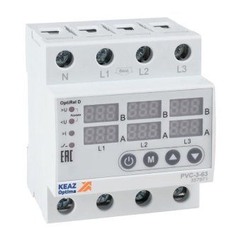 реле напряжения optirel d pvc-3-63 с жк-дисплеем и контролем тока 3ф 63 а кэаз 357871 от магазина Штепсель и батарейка.
