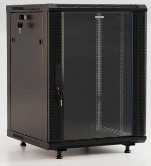 шкаф настенный twb-fc-1866-gp-ral9004 19дюйм. 18u 908х600х600мм стекл. дверь с перфорацией по бокам ручка с замком с возмож. установки на ножки черн. (разобранный) hyperline 395560 от магазина Штепсель и батарейка.