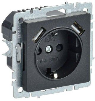 розетка brite рюш10-2-брч 16а с usb a+a 3.1а с заземл. защ. шторки механизм черн. iek br-r14-16-u21-d31-k02 от магазина Штепсель и батарейка.