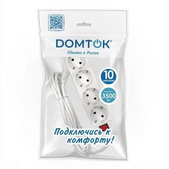 удлинитель 4х10м с заземл. 16а ip20 3х1 с выкл. бел. domtok 2405 от магазина Штепсель и батарейка. - фото_2