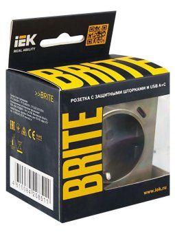 розетка brite рюш11-1-брш 16а с usb a+c 18вт с заземл. защ. шторки механизм шампань iek br-r14-16-u22-018-k37 от магазина Штепсель и батарейка. - фото_8