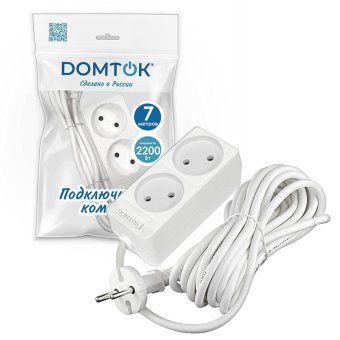 удлинитель 2х7м без заземл. 10а ip20 2.2квт пвс 2х1 бел. domtok 2348 от магазина Штепсель и батарейка. - фото_2