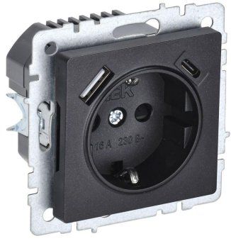 розетка brite рюш11-1-брч 16а с usb a+c 18вт с заземл. защ. шторки механизм черн. iek br-r14-16-u22-018-k02 от магазина Штепсель и батарейка. - фото_2