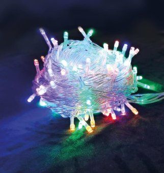 гирлянда светодиодная 100led бел. прозр. провод 6.5м расстояние между лампами 6см 8 режимов мигания космос koc_gir100led_rgb_7m от магазина Штепсель и батарейка.