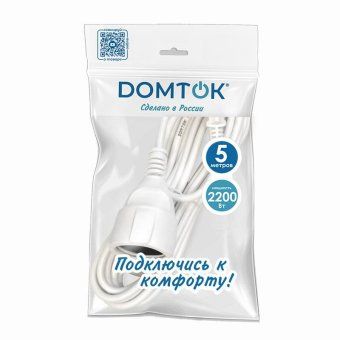 удлинитель-шнур 1х5м без заземл. 10а ip20 пвс 2х1 бел. domtok 2337 от магазина Штепсель и батарейка. - фото_3