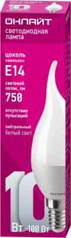 лампа светодиодная 61 963 oll-fc37-10-230-4k-e14-fr 10вт свеча на ветру 4000к нейтр. бел. e14 750лм 220-240в онлайт 61963 от магазина Штепсель и батарейка. - фото_2