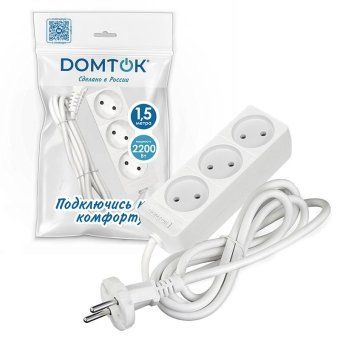 удлинитель 3х1.5м без заземл. 10а ip20 2.2квт пвс 2х0.75 бел. domtok 2370 от магазина Штепсель и батарейка. - фото_2